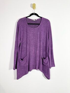 Soft Surroundings Heathered Purple Crewneck Long Sleeve Tunic Top